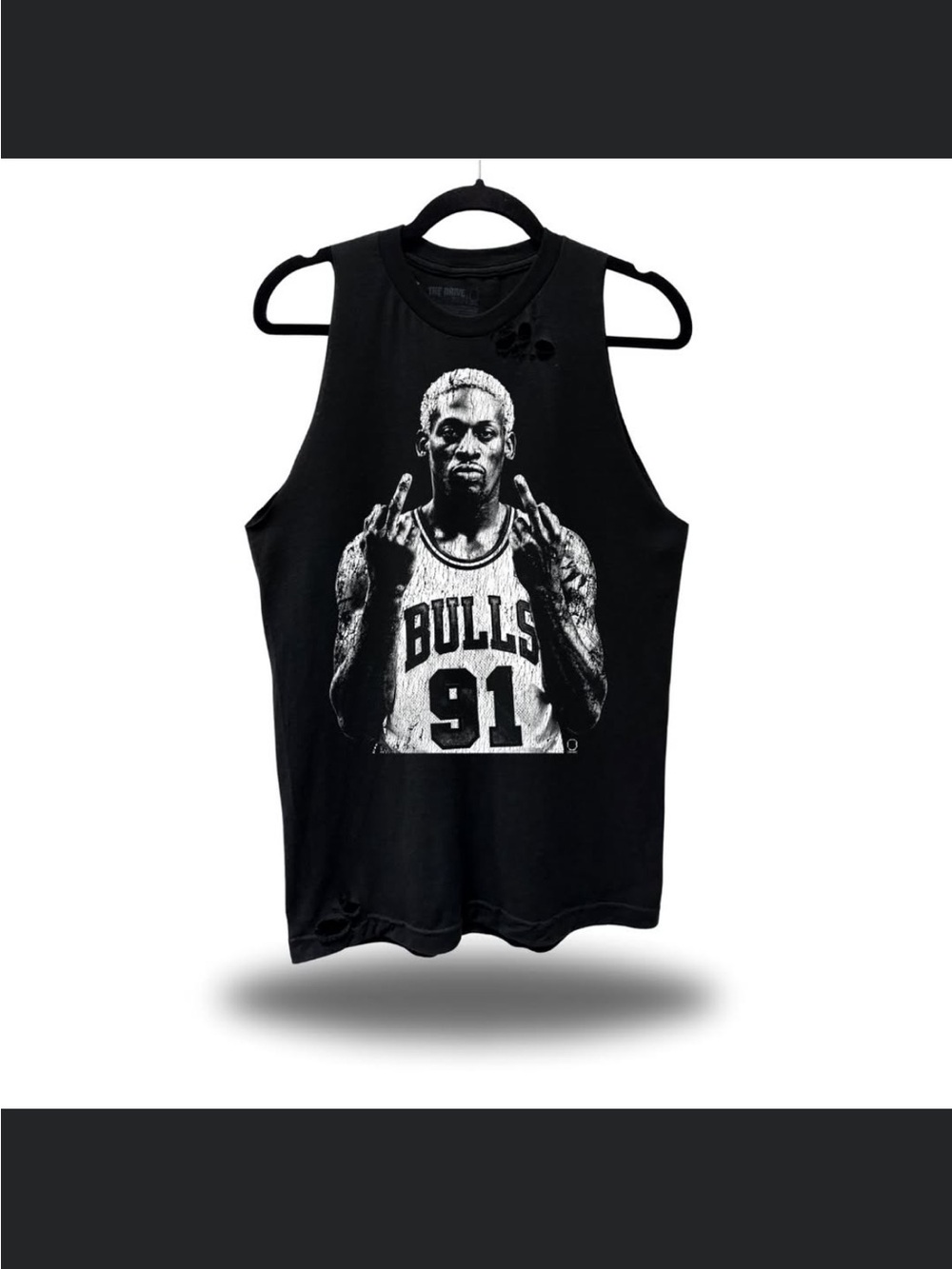 Black Graphic Tank Top with Bulls 91 Print
